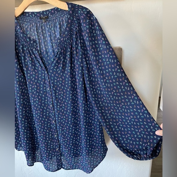 Talbots|Tossed Anchor Top, Long Sleeve Chiffon, Size 1x•••Beachy, Nautical Vibes - Picture 6 of 12